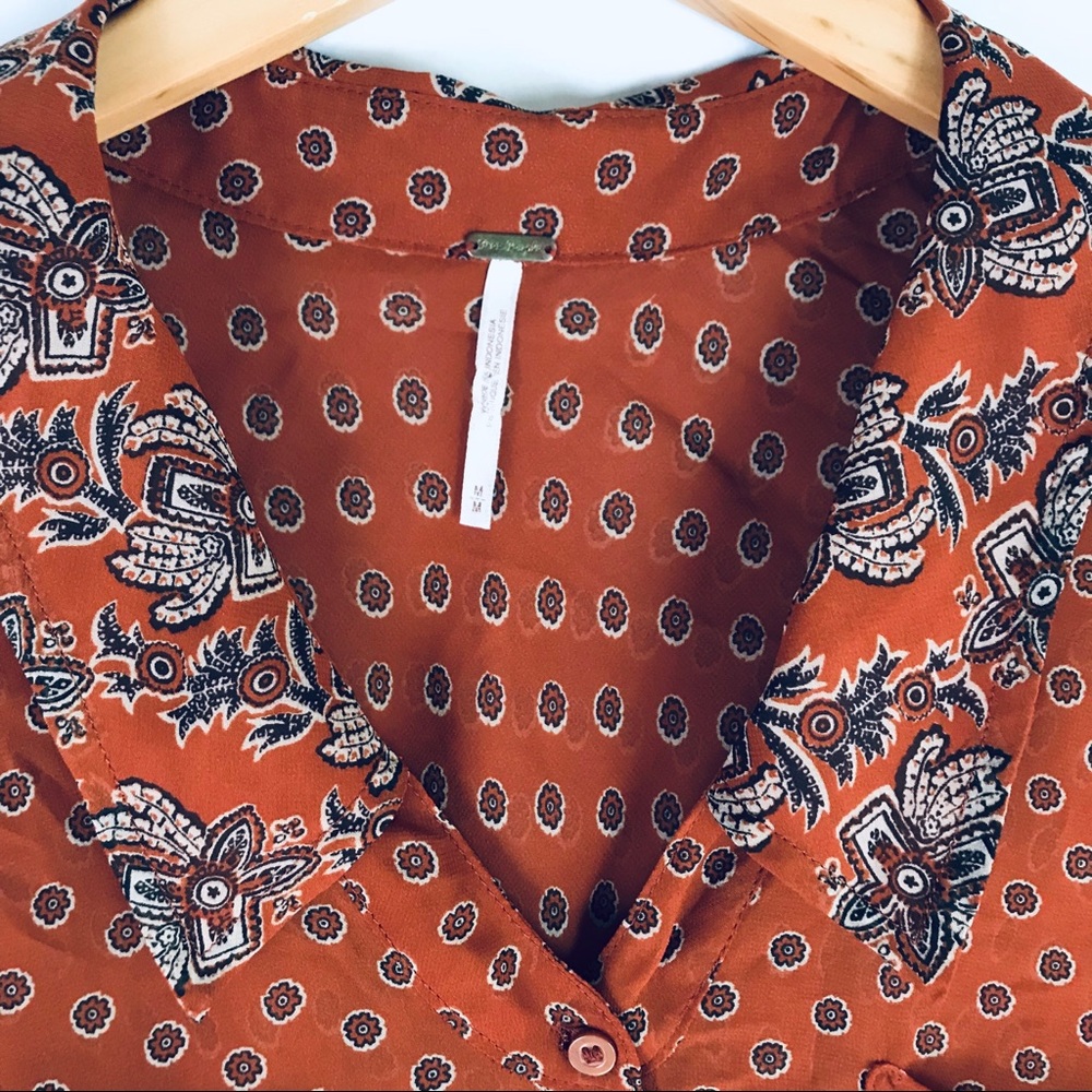 Free People Rust Easy Rider Sheer Blouse Top - Picture 2 of 7